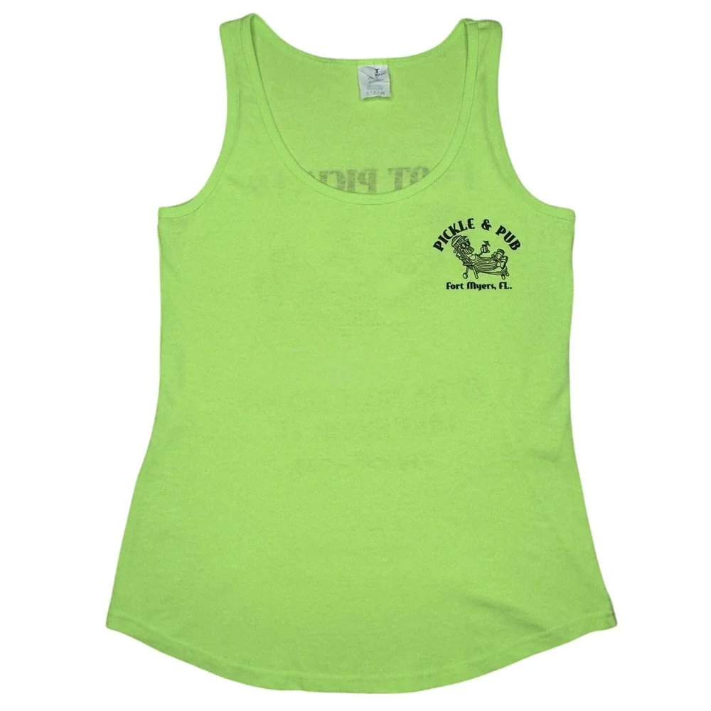 Vtg Tank Top Women Small Neon Green I Got Pickled Fort Myers‎ Florida Pickleball